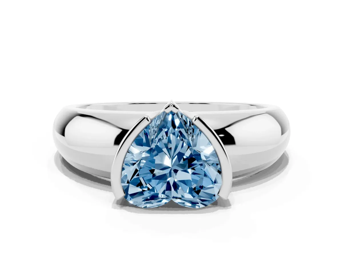 Fancy Blue Heart Cut Solitaire Tension Set Diamond Ring with Wide Band Silver