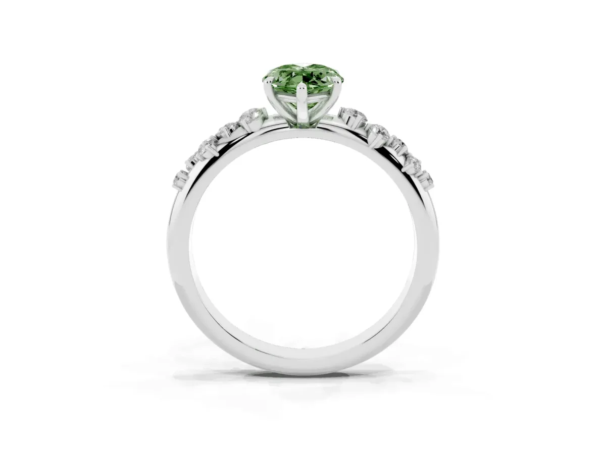 Fancy Green Marquise Cut Diamond Cluster Prong-Set Solitaire Ring White gold