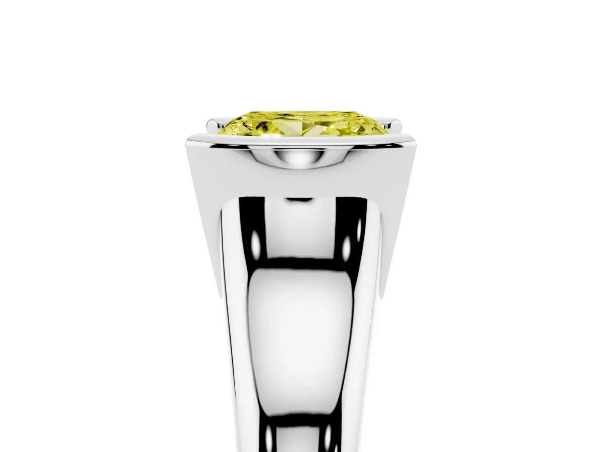 Fancy Yellow Princess Cut Solitaire Tension Set Diamond Ring with Split Shank Band Platinum