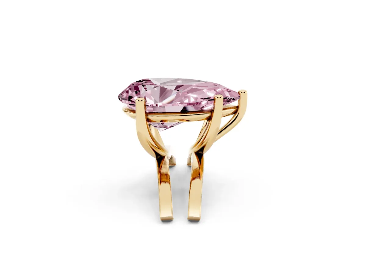 Fancy Pink Pear Cut Cut Diamond Solitaire Engagement Ring with Tapered Plain Band and Four-Prong Setting Yellow gold