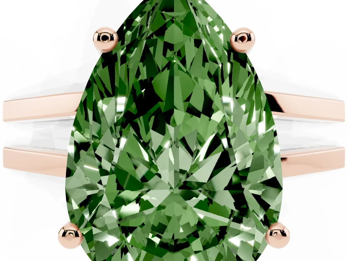 Fancy Green Pear Cut Cut Diamond Solitaire Engagement Ring with Tapered Plain Band and Four-Prong Setting Rose gold