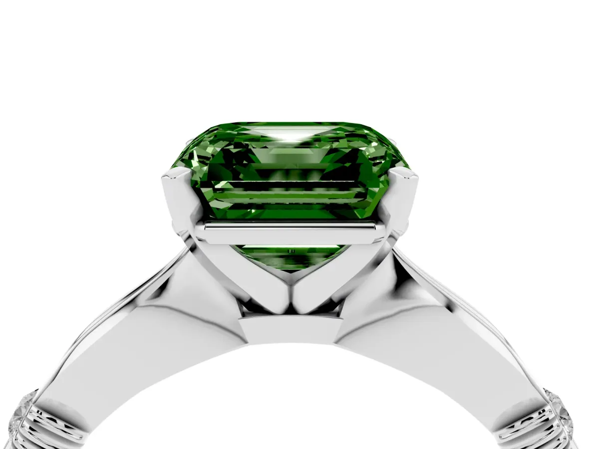 Fancy Green Asscher Cut Solitaire Diamond Twisted Band with Four-Prong Setting Silver
