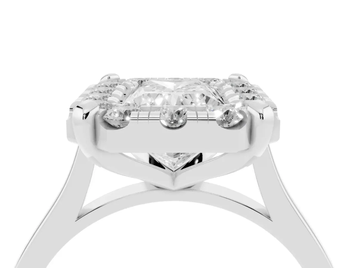Radiant Cut Diamond Cluster Halo Solitaire with Four-Prong Setting Platinum