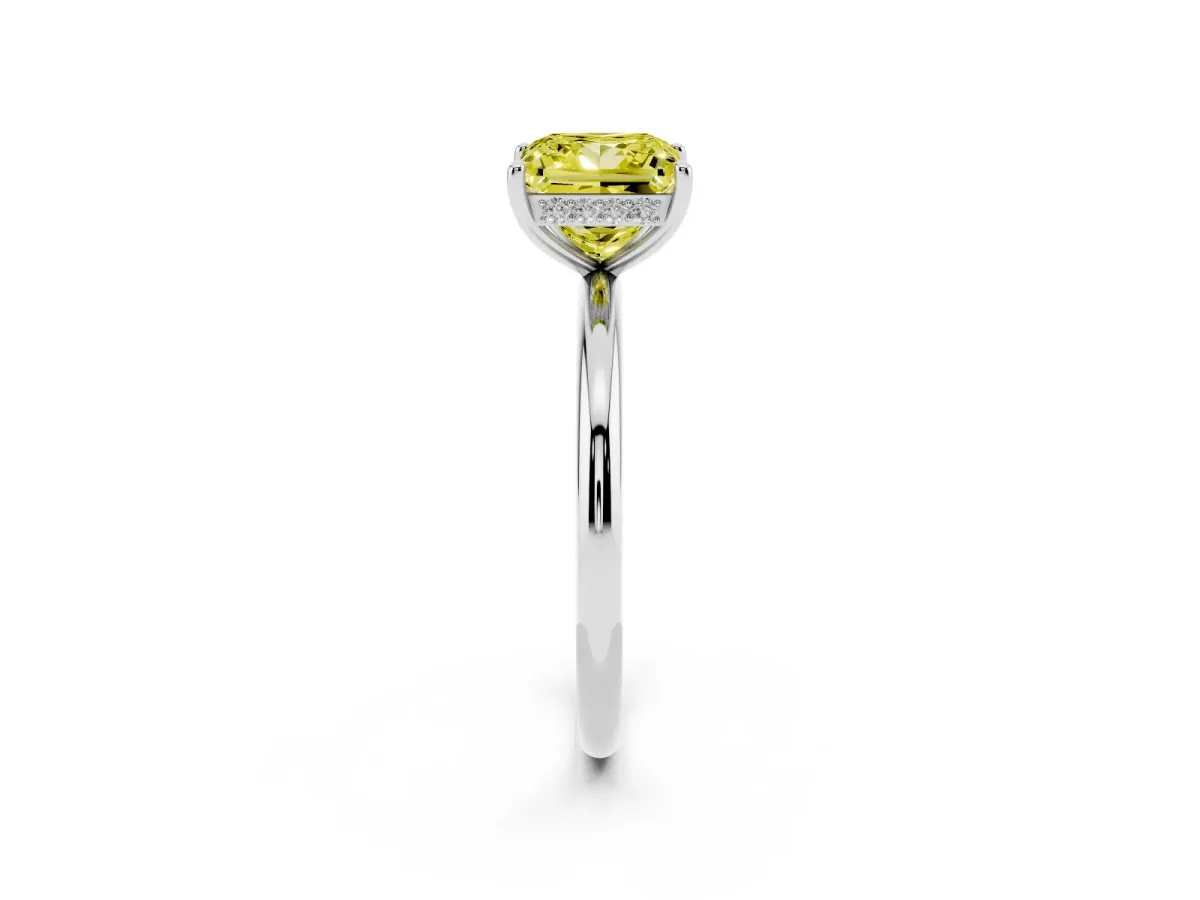 Fancy Yellow Princess Cut Solitaire Diamond Ring with a Classic Band and Four-Prong Setting Platinum