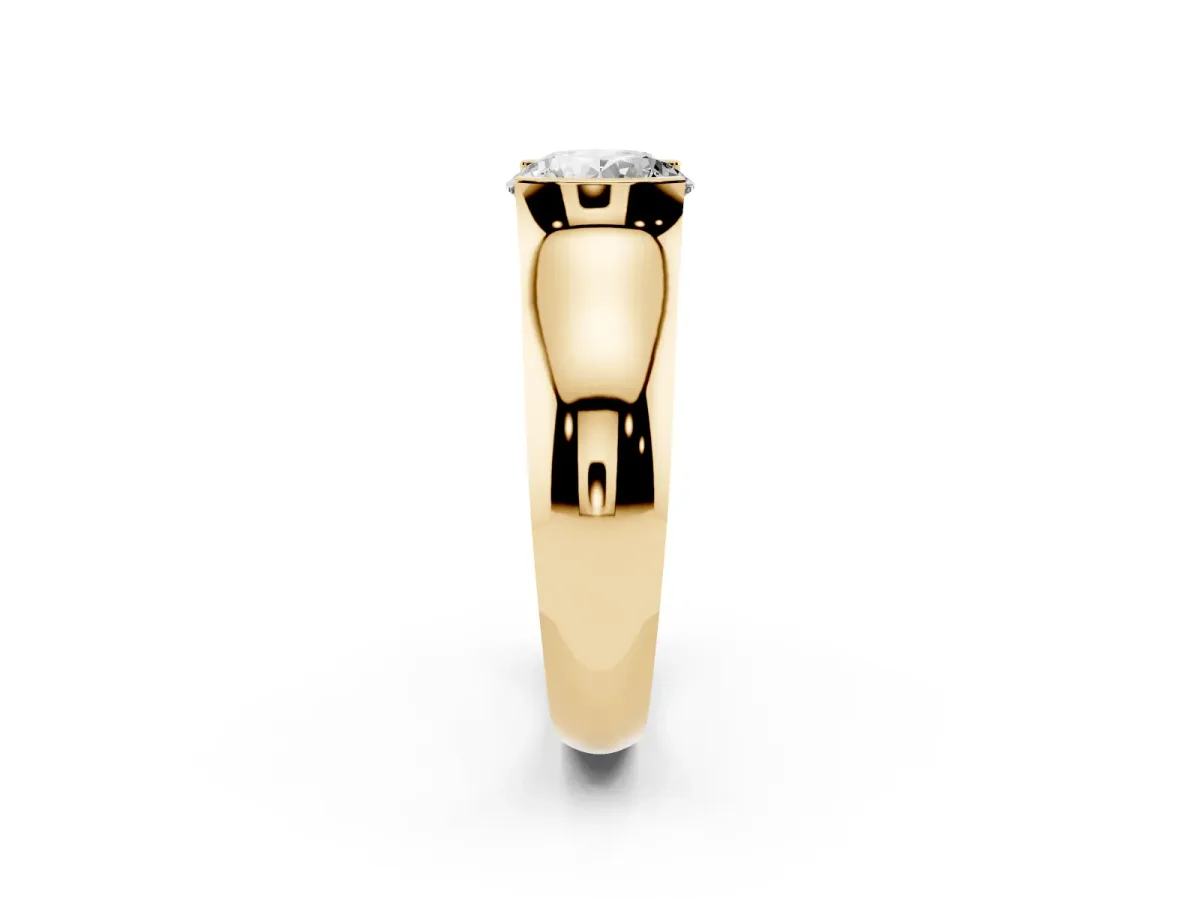 Round Cut Solitaire Bezel Set Diamond Ring with Wide Band Yellow gold