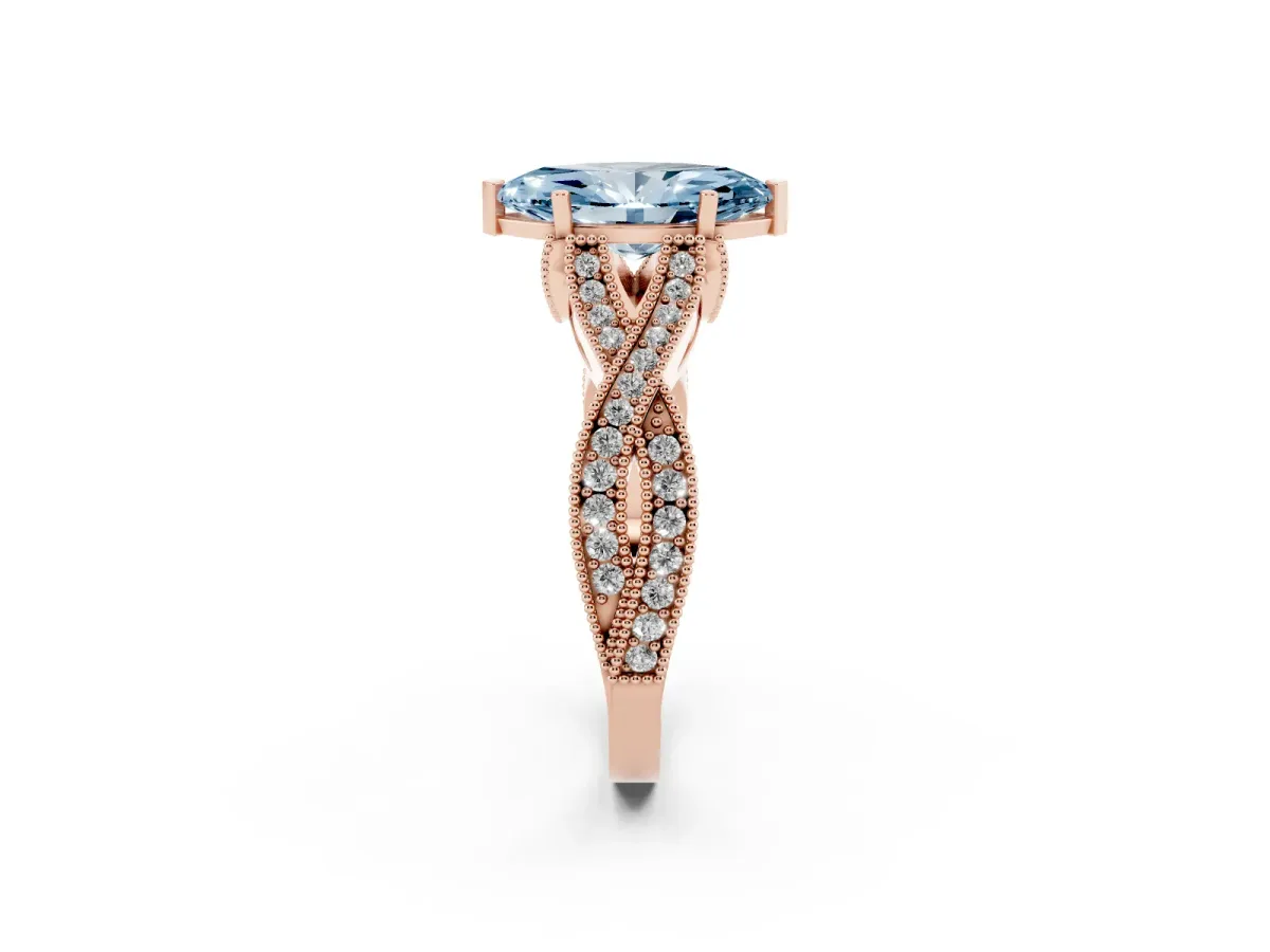 Fancy Blue Marquise Cut Cut Diamond Twisted Band with Milgrain Pave Setting and Four-Prong Setting Rose gold