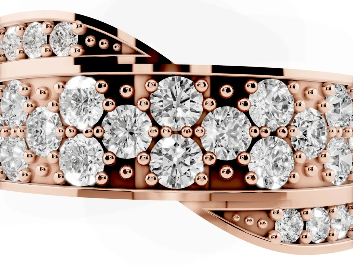 Pavé Round Diamond Crossover Band with Bead Prong Setting Rose gold