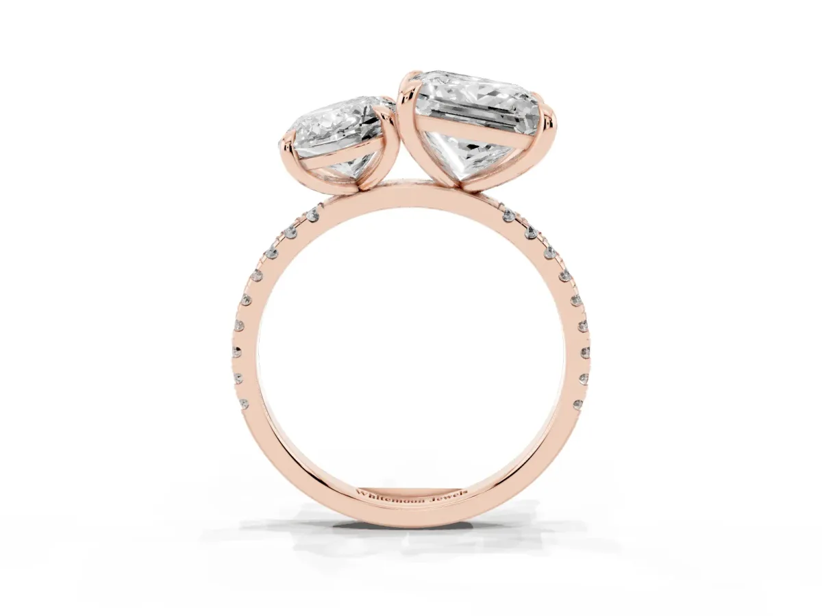 Oval and Princess Toi Moi Ring with Prong Setting and Micro Pave Band Rose gold