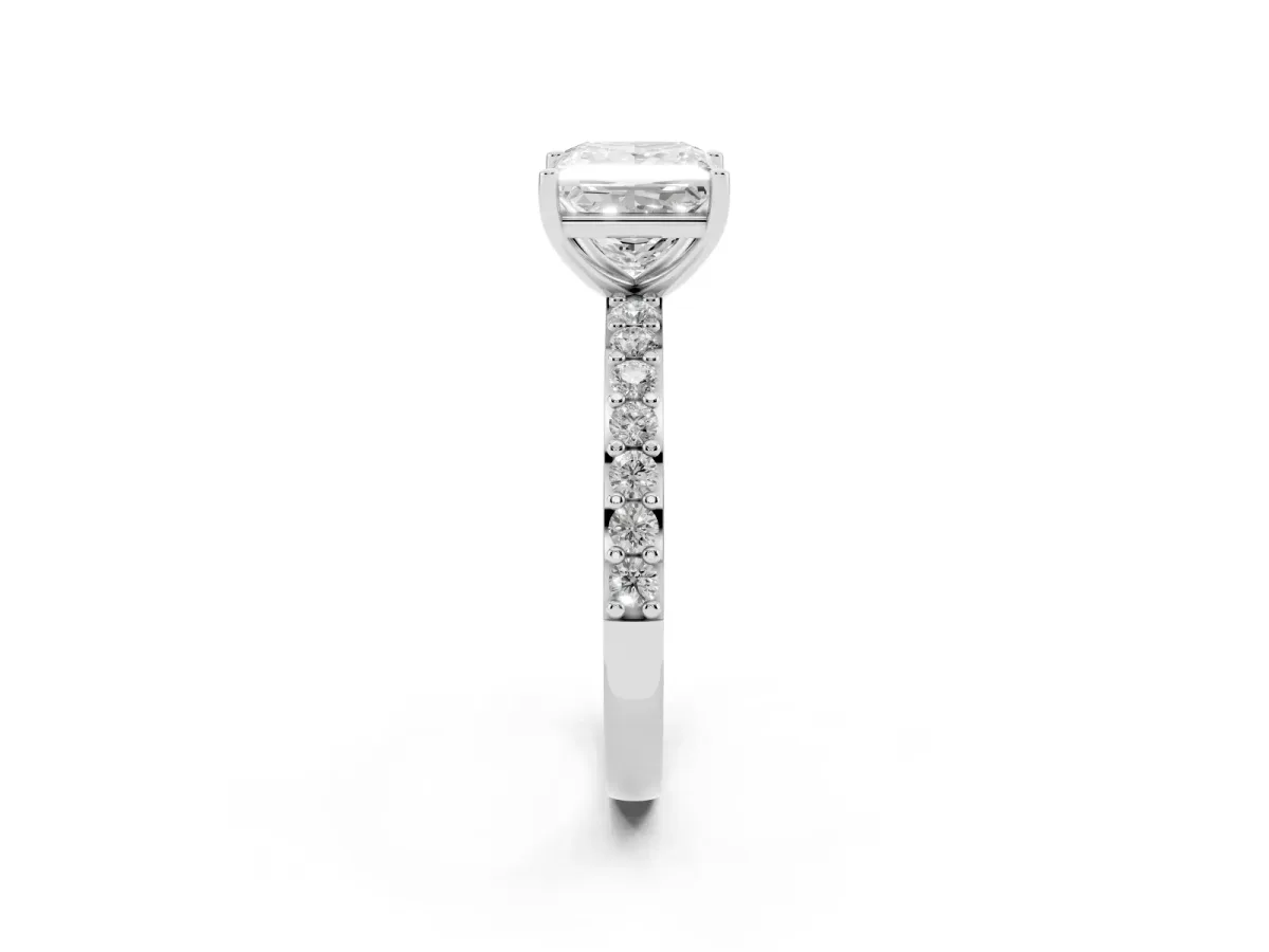Princess Cut Cut Diamond Solitaire with Pave Band and Four-Prong Setting Platinum