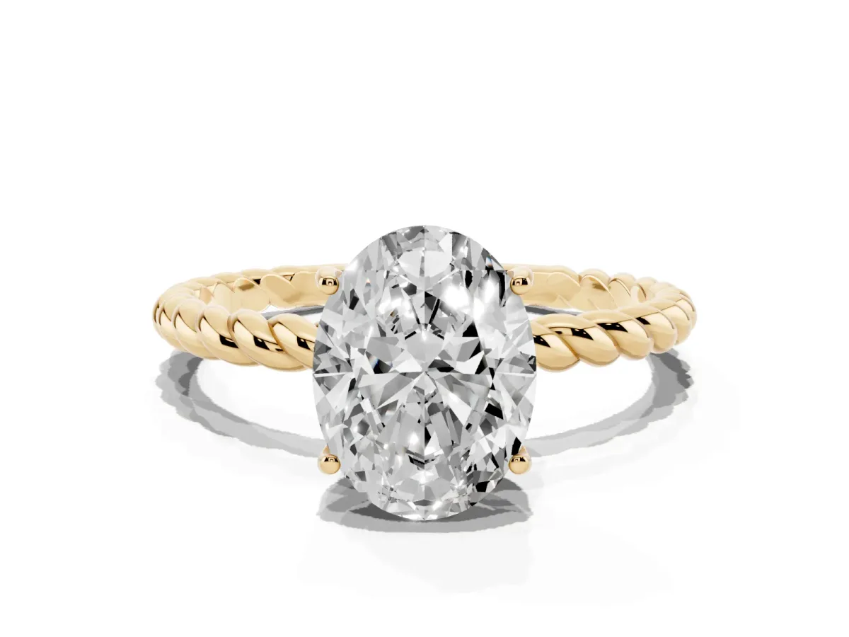 Oval Cut Solitaire Twisted Band 4-Prong Ring Yellow gold
