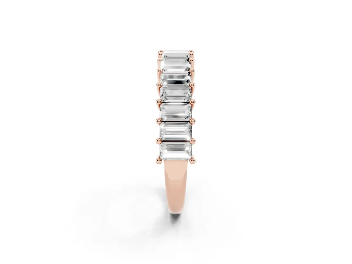 Baguette Cut Half Eternity Band with Shared Prong Setting Rose gold