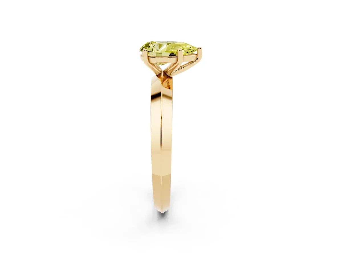 Fancy Yellow Pear Cut Cut Solitaire Engagement Ring with Flat Band and Four-Prong Setting Yellow gold