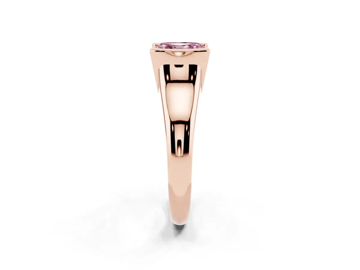 Fancy Pink Asscher Cut Solitaire Tension Set Diamond Ring with Split Shank Band Rose gold