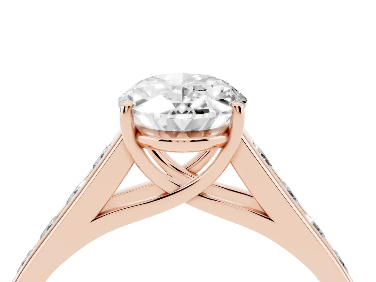 Oval Cut Solitaire Channel-Set Diamond Engagement Ring with Four-Prong Setting Rose gold