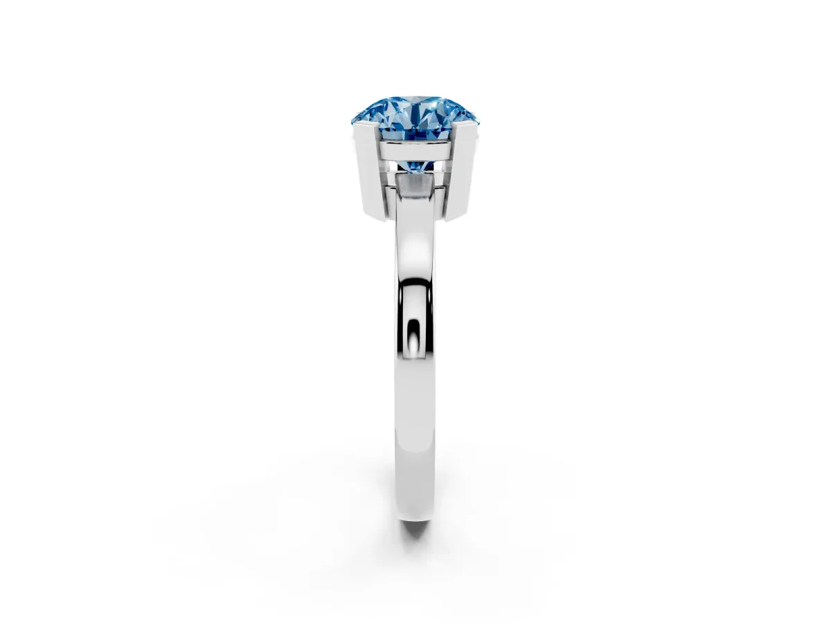 Fancy Blue Round Cut Cut Solitaire Ring with Four-Prong Setting and Classic Band Silver