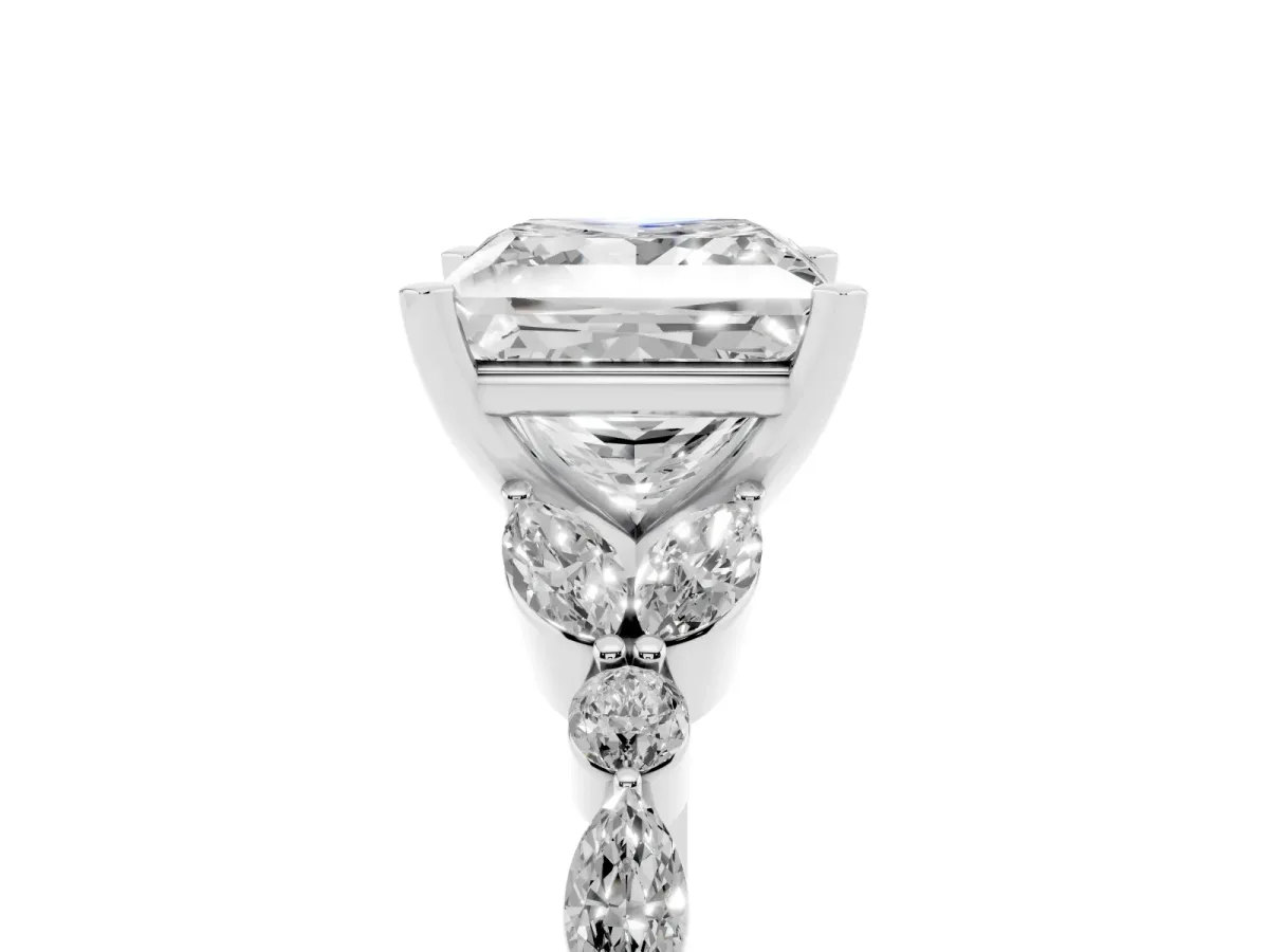 Princess Cut Diamond Solitaire Ring with Side Stones and Four-Prong Setting Platinum