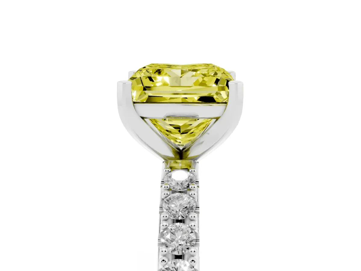 Fancy Yellow Princess Cut Diamond Solitaire Pavé Band with Four-Prong Setting Silver