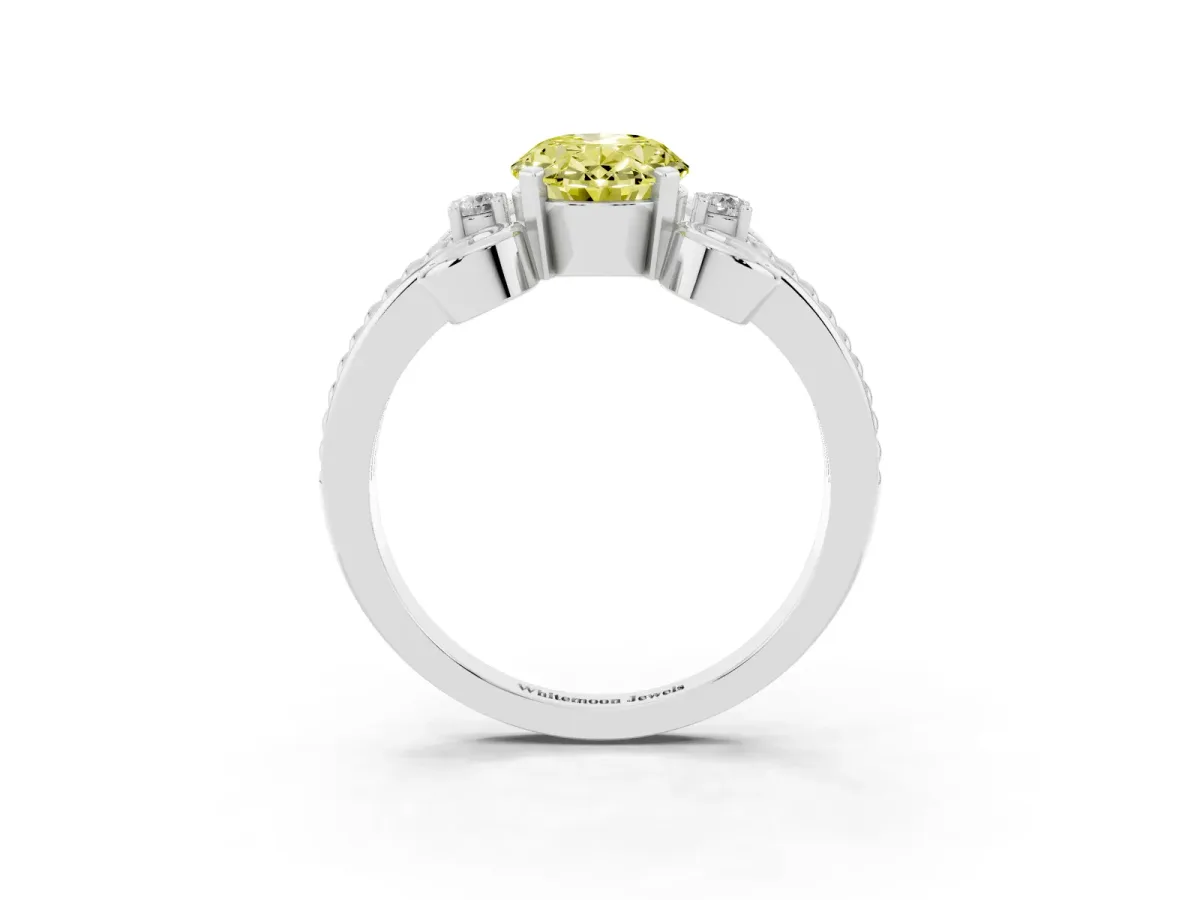 Fancy Yellow Oval Cut Solitaire Twisted Band Scroll Prong Ring Platinum
