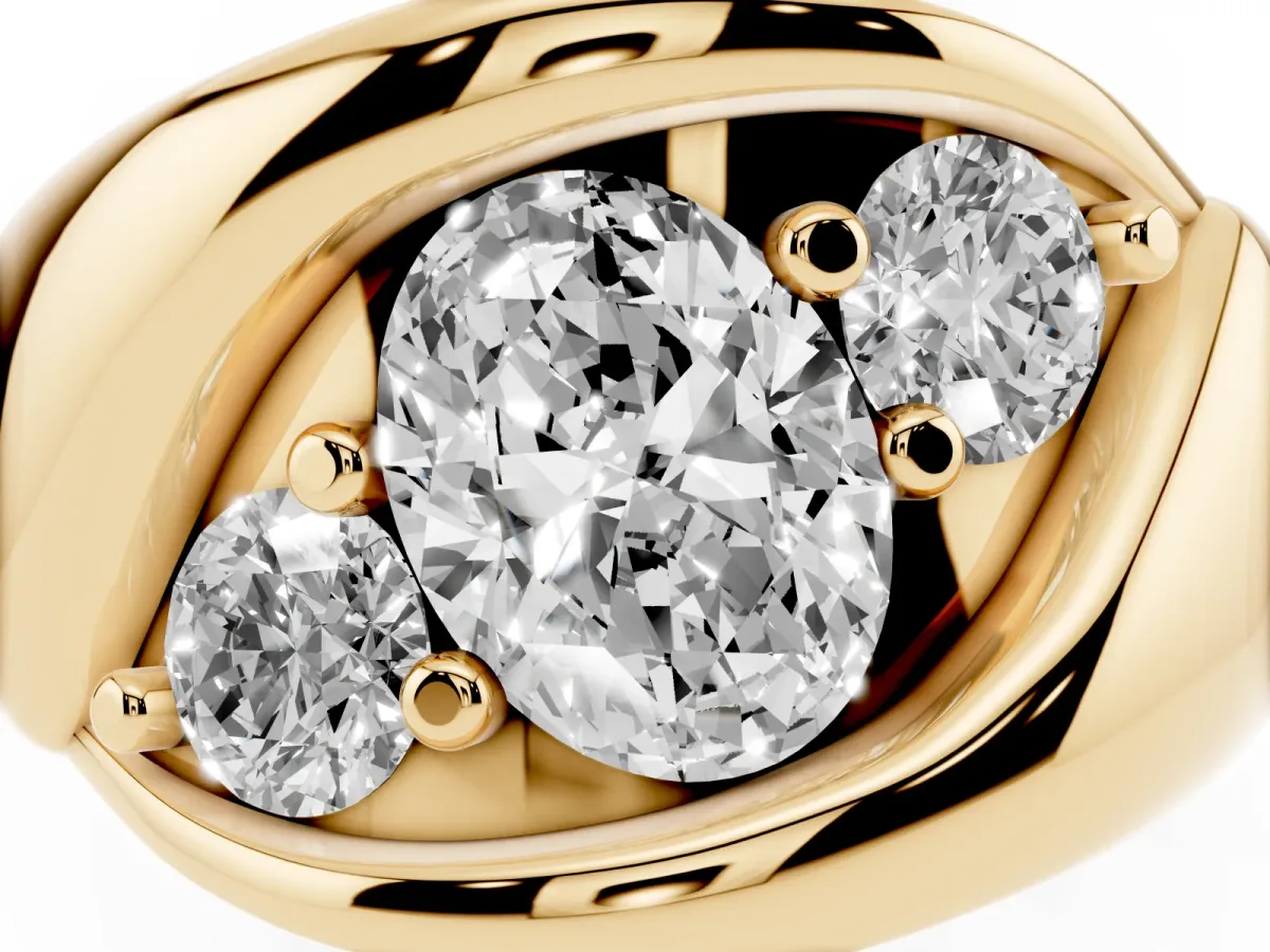 Channel Set Oval Cut Diamond Crossover Band Yellow gold