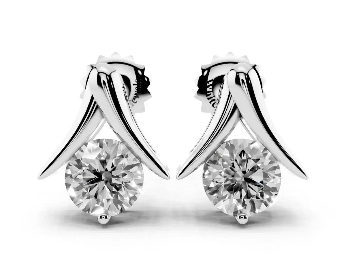 Round Diamond Inverted V Stud Earrings Platinum
