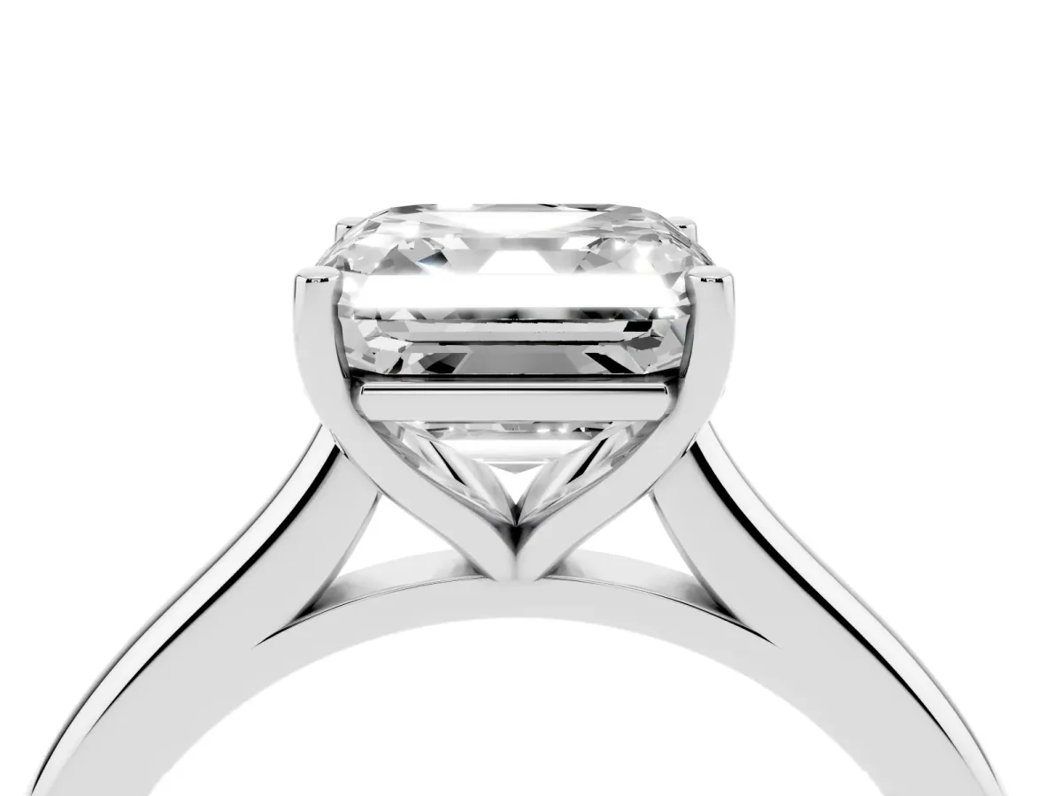 Asscher Cut Cut Solitaire Ring with Cathedral Band and Four-Prong Setting Silver