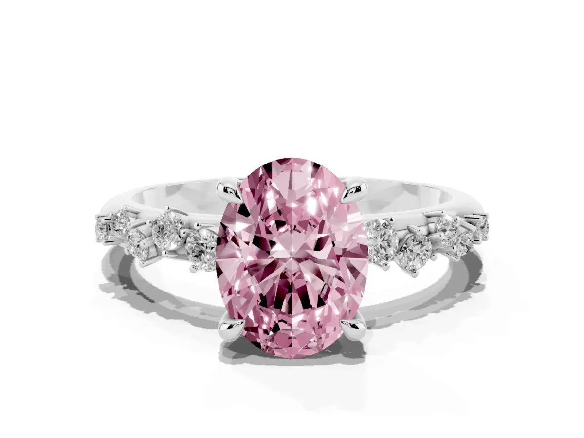 Fancy Pink Oval Cut Cut Diamond Vine Band with Four-Prong Setting Platinum