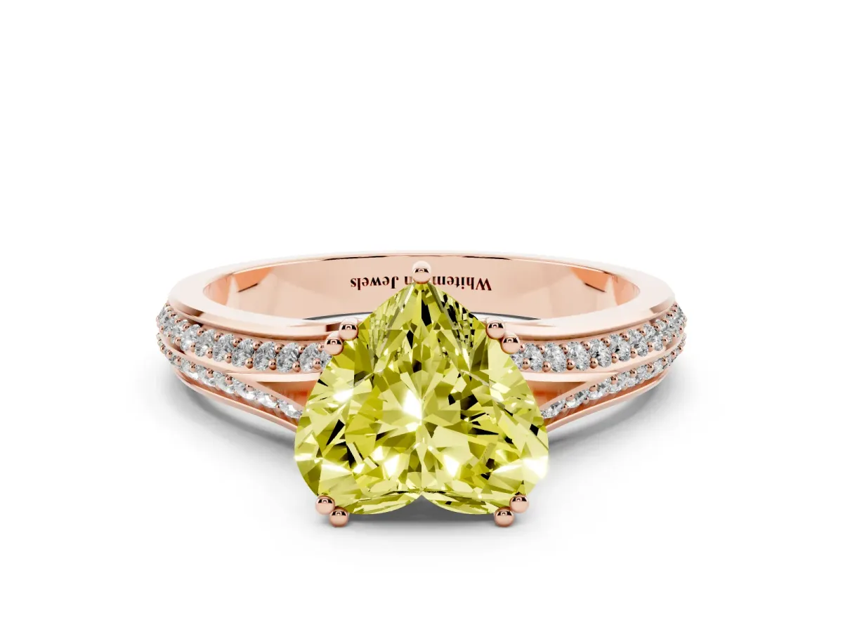 Fancy Yellow Heart Cut Diamond Split Shank Engagement Ring with Pavé Band Rose gold