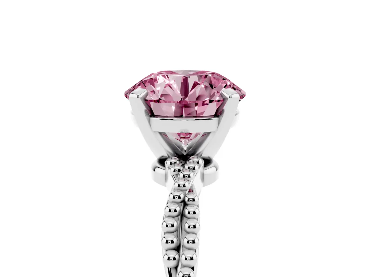 Fancy Pink Round Cut Solitaire Twisted Band with Bead Prong Setting Silver