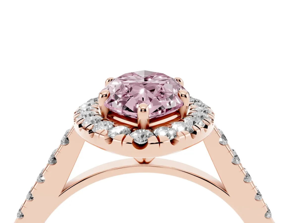 Fancy Pink Marquise Cut Halo Pave Diamond Engagement Ring with Four-Prong Setting Rose gold