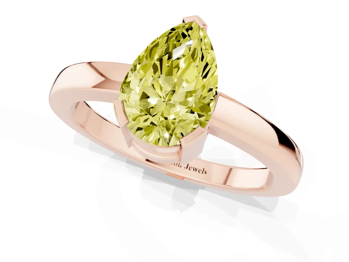 Fancy Yellow Pear Cut Cut Solitaire Ring with Four-Prong Setting and Classic Band Rose gold