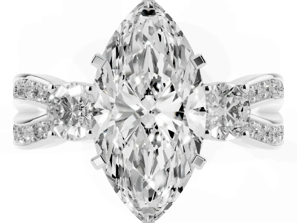 Three-Stone Marquise Cut Cut Diamond Twist Band with Prong Setting Silver