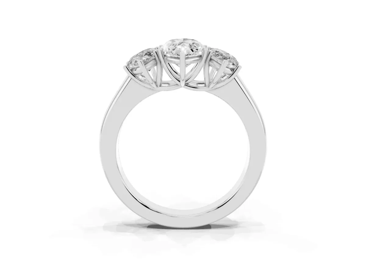 Three-Stone Marquise Cut Cut Diamond Ring with Prong Setting and Classic Band Platinum