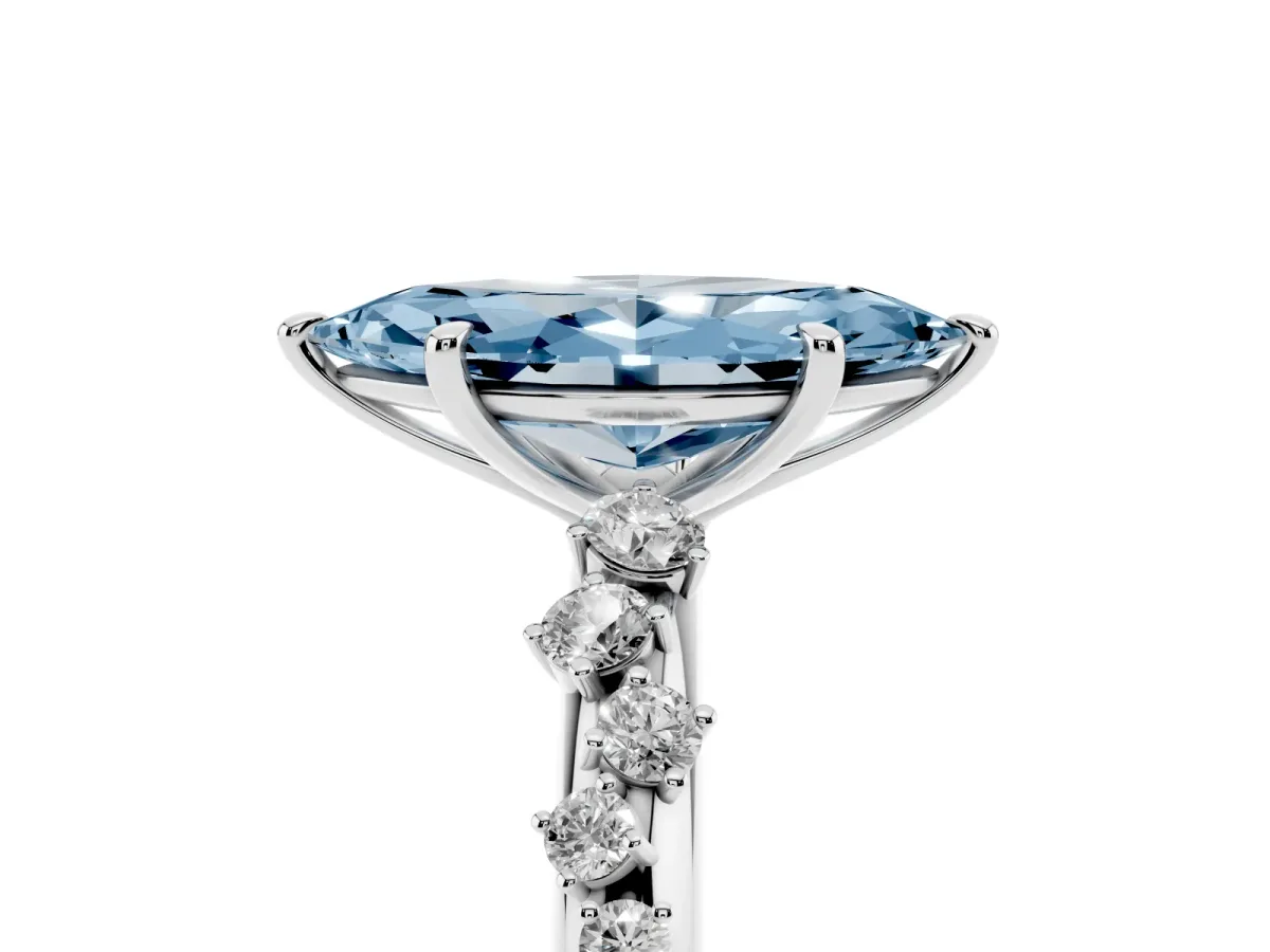 Fancy Blue Marquise Cut Diamond Cluster Prong-Set Solitaire Ring Silver