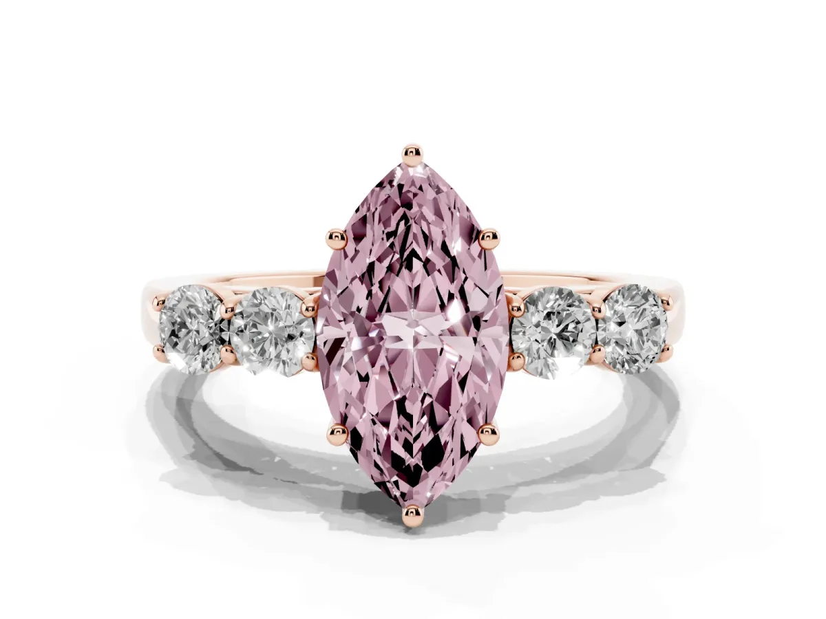 Fancy Pink Marquise Cut Cut Diamond Five-Stone Prong Set White Gold Ring Rose gold
