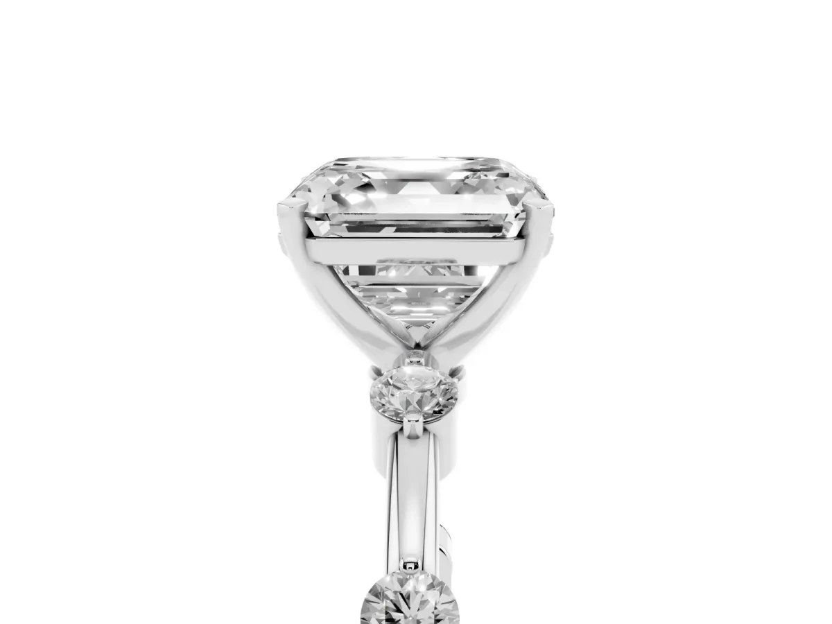 Asscher Cut Solitaire Diamond Ring with Bezel Set Side Stones and Prong Setting Platinum