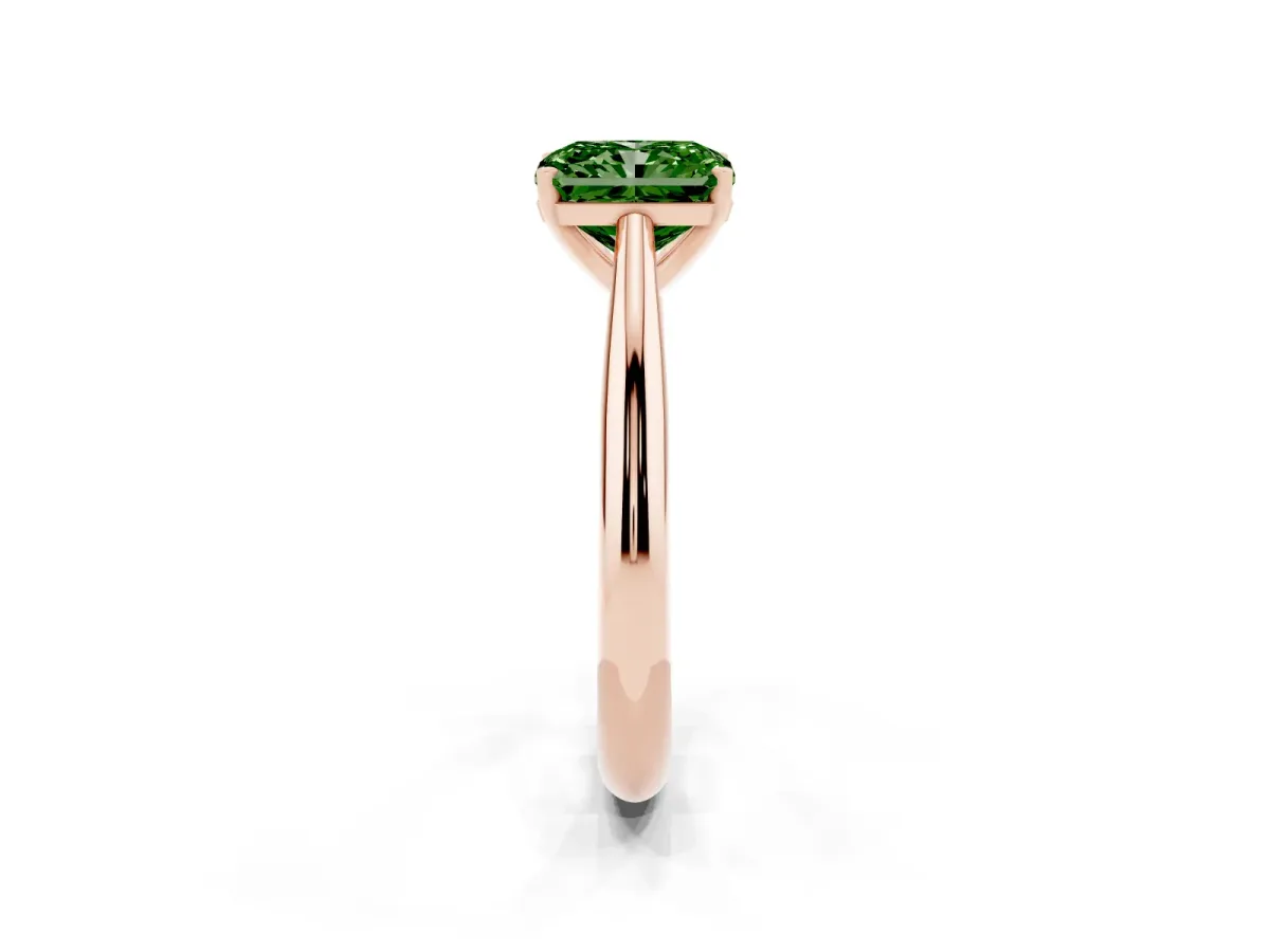 Fancy Green Radiant Cut Diamond Solitaire Engagement Ring with Cathedral Setting and Four-Prong Mount Rose gold