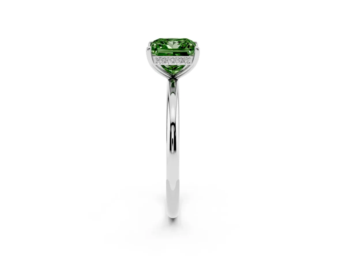 Fancy Green Princess Cut Solitaire Diamond Ring with a Classic Band and Four-Prong Setting Silver