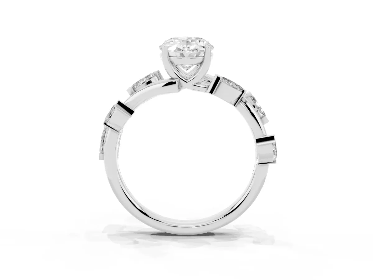 Oval Cut Solitaire Twisted Band Marquise Accent Prong Setting Ring Silver