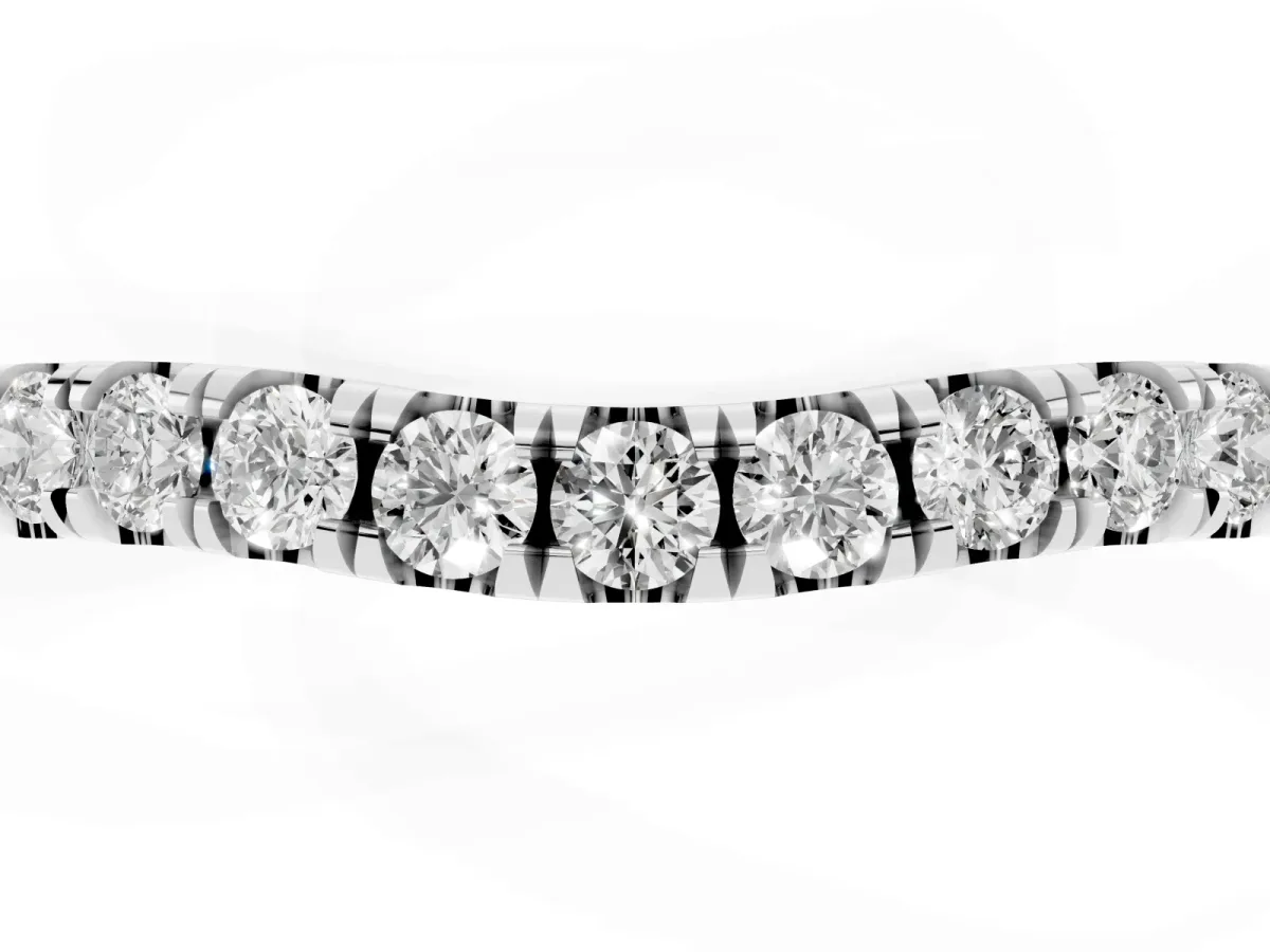 Round Diamond Pavé Curved Eternity Band with Shared Prong Setting Platinum