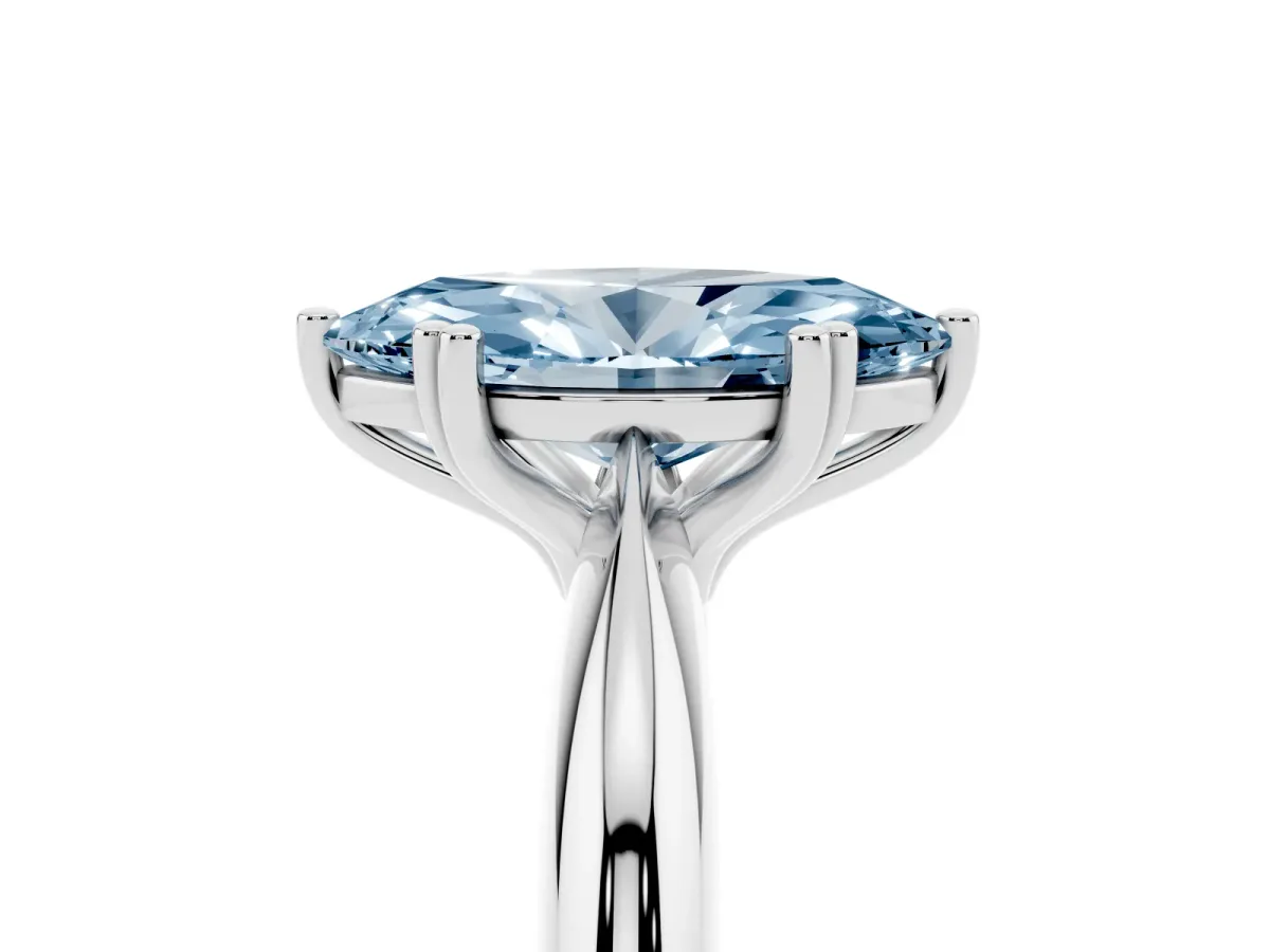 Fancy Blue Marquise Cut Cut Solitaire Engagement Ring with Tapered Band and Four-Prong Setting Silver