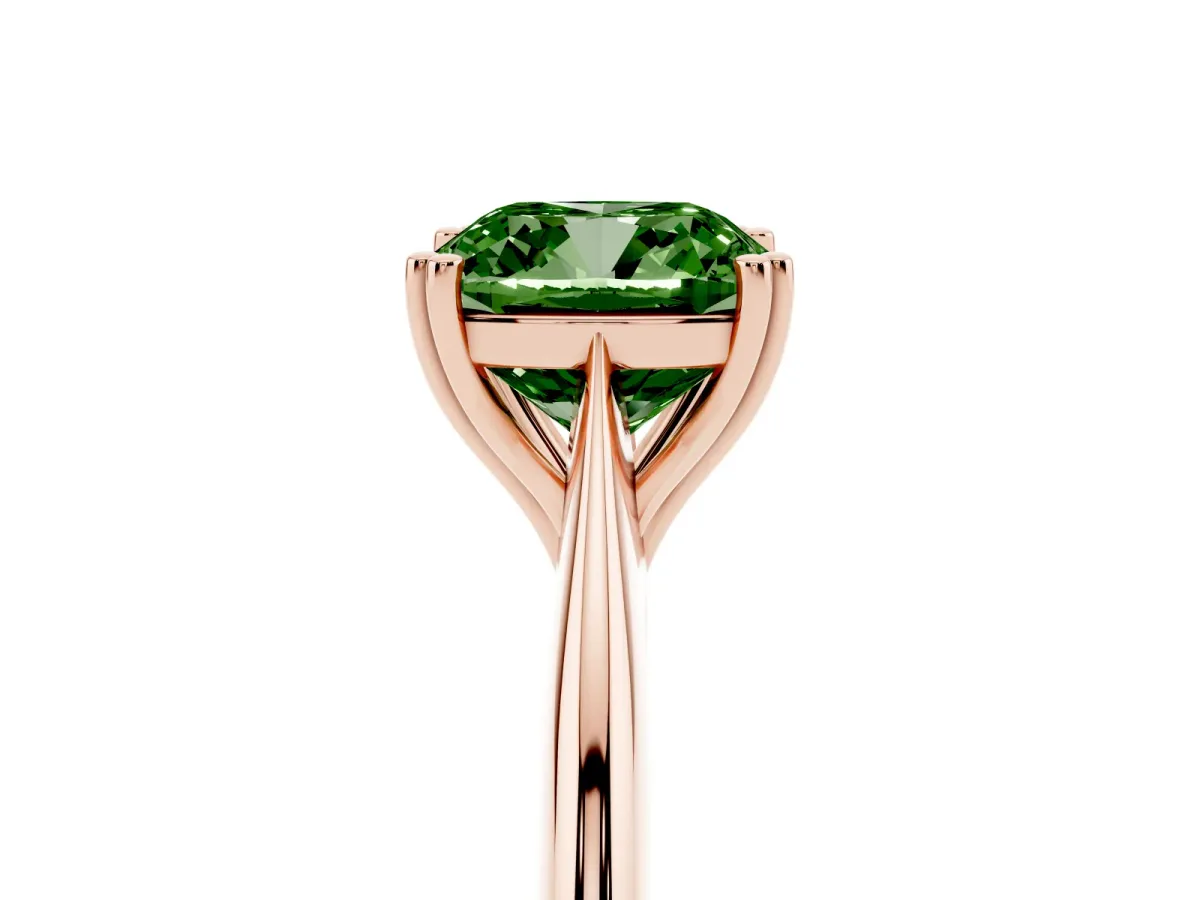 Fancy Green Cushion Cut Solitaire Diamond Ring with Six-Prong Setting and Classic Band Rose gold
