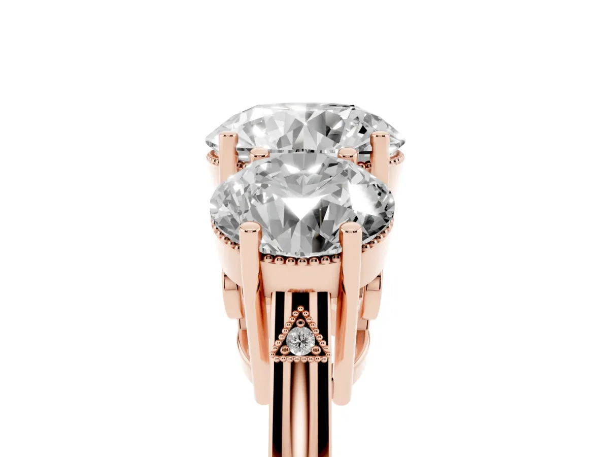 Three-Stone Round Cut Diamond Engagement Ring with Prong Setting on a Classic Band Rose gold