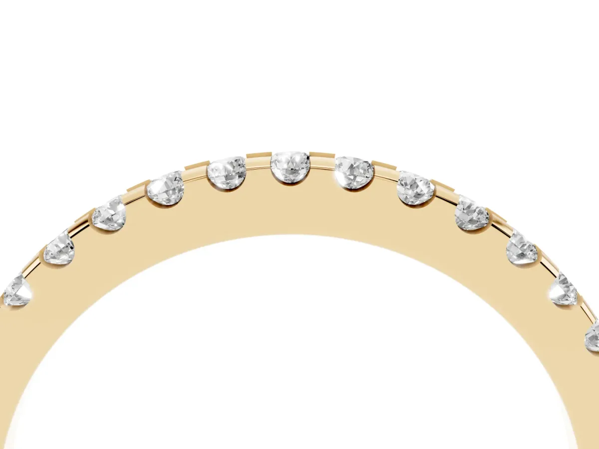 Round Diamond Half Eternity Band with Pavé Setting and Shared Prong Yellow gold