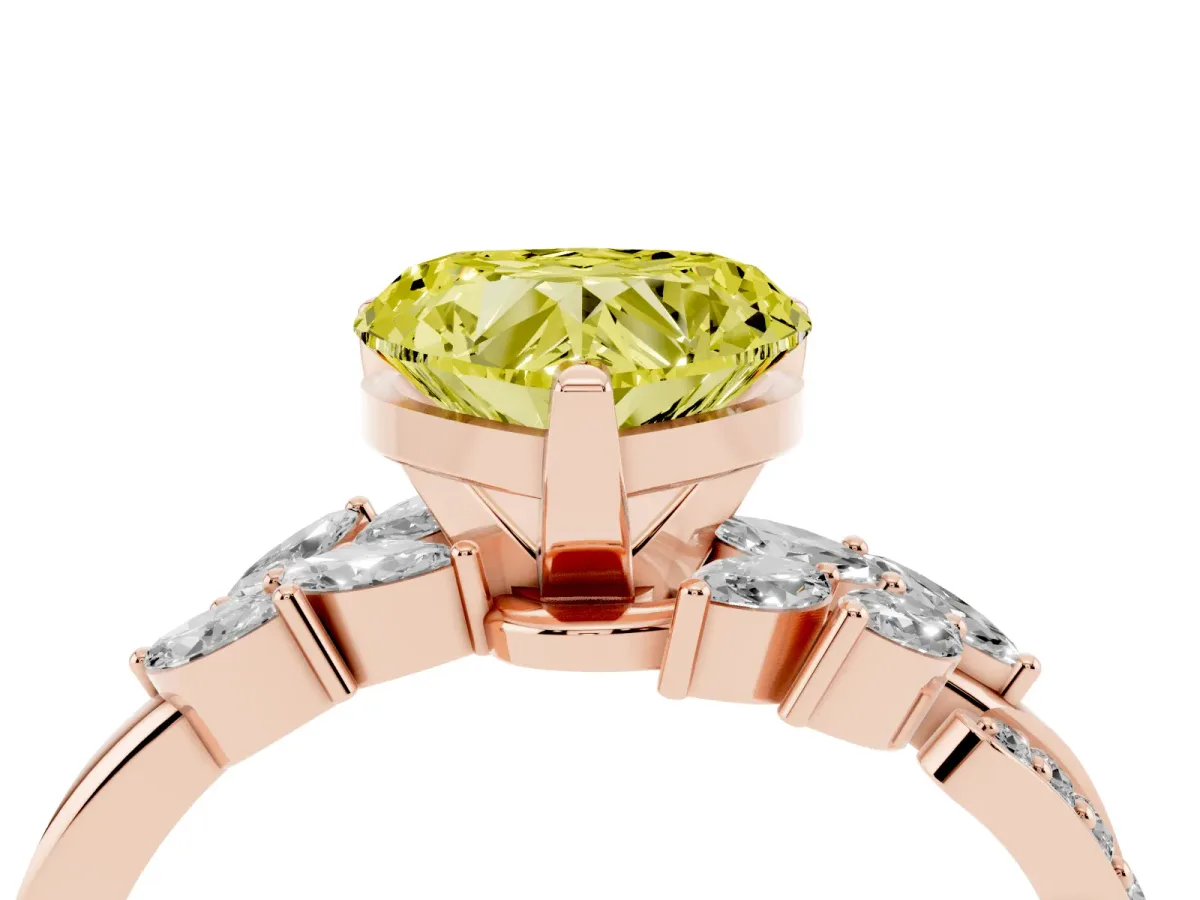 Fancy Yellow Heart Cut Solitaire Marquise Twist Band with Six-Prong Setting Rose gold