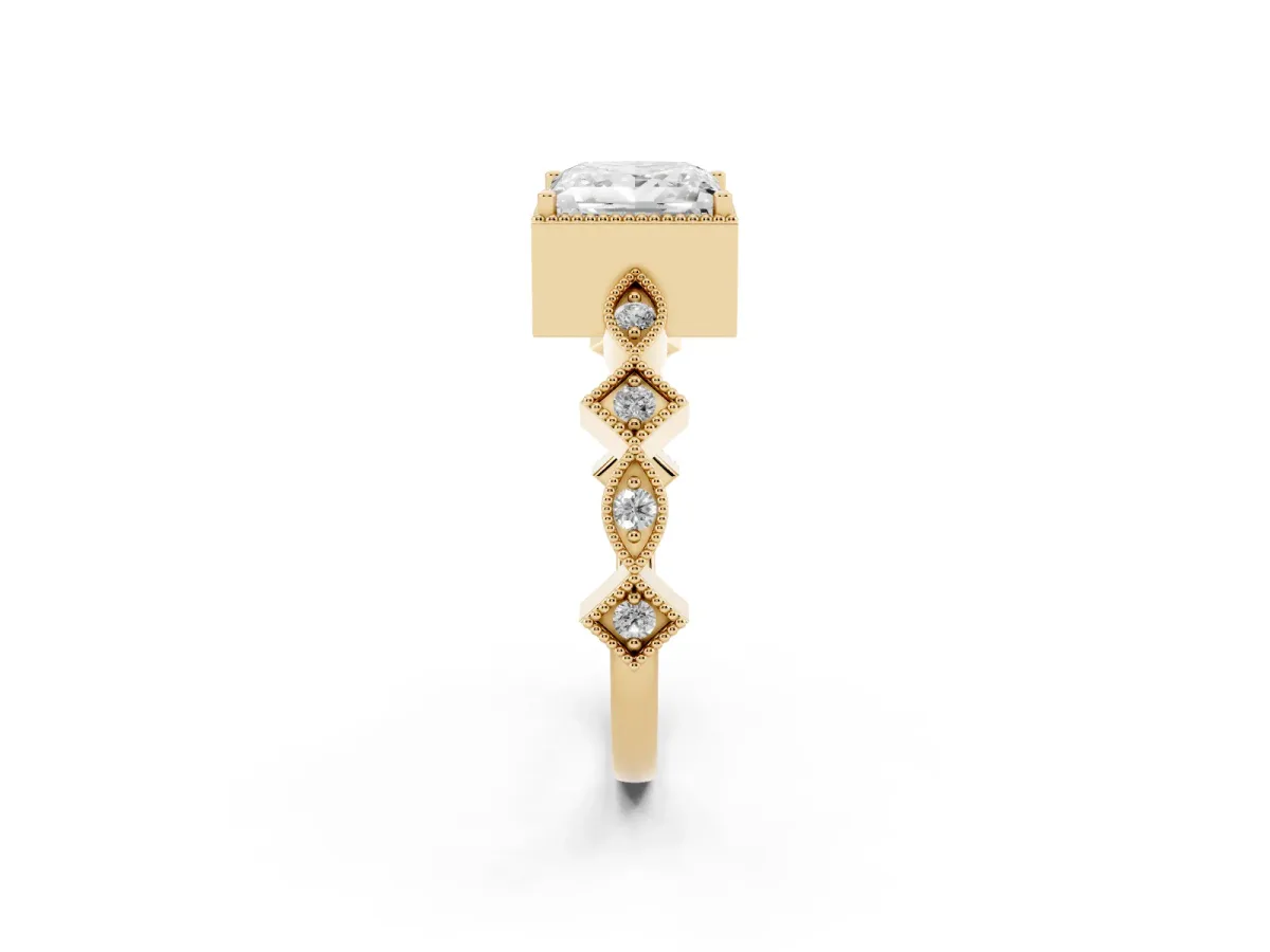 Princess Cut Milgrain Marquise Diamond Twist Band Ring Yellow gold