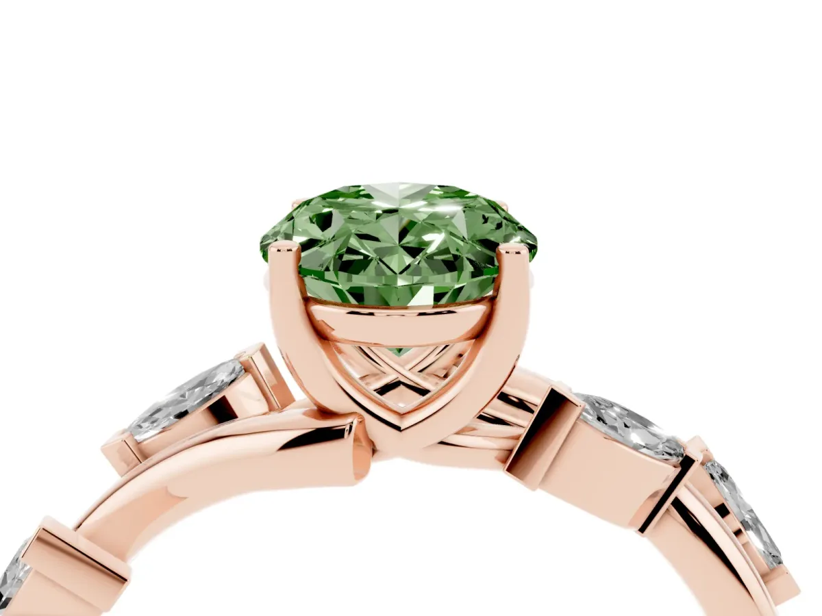 Fancy Green Oval Cut Solitaire Twisted Band Marquise Accent Prong Setting Ring Rose gold