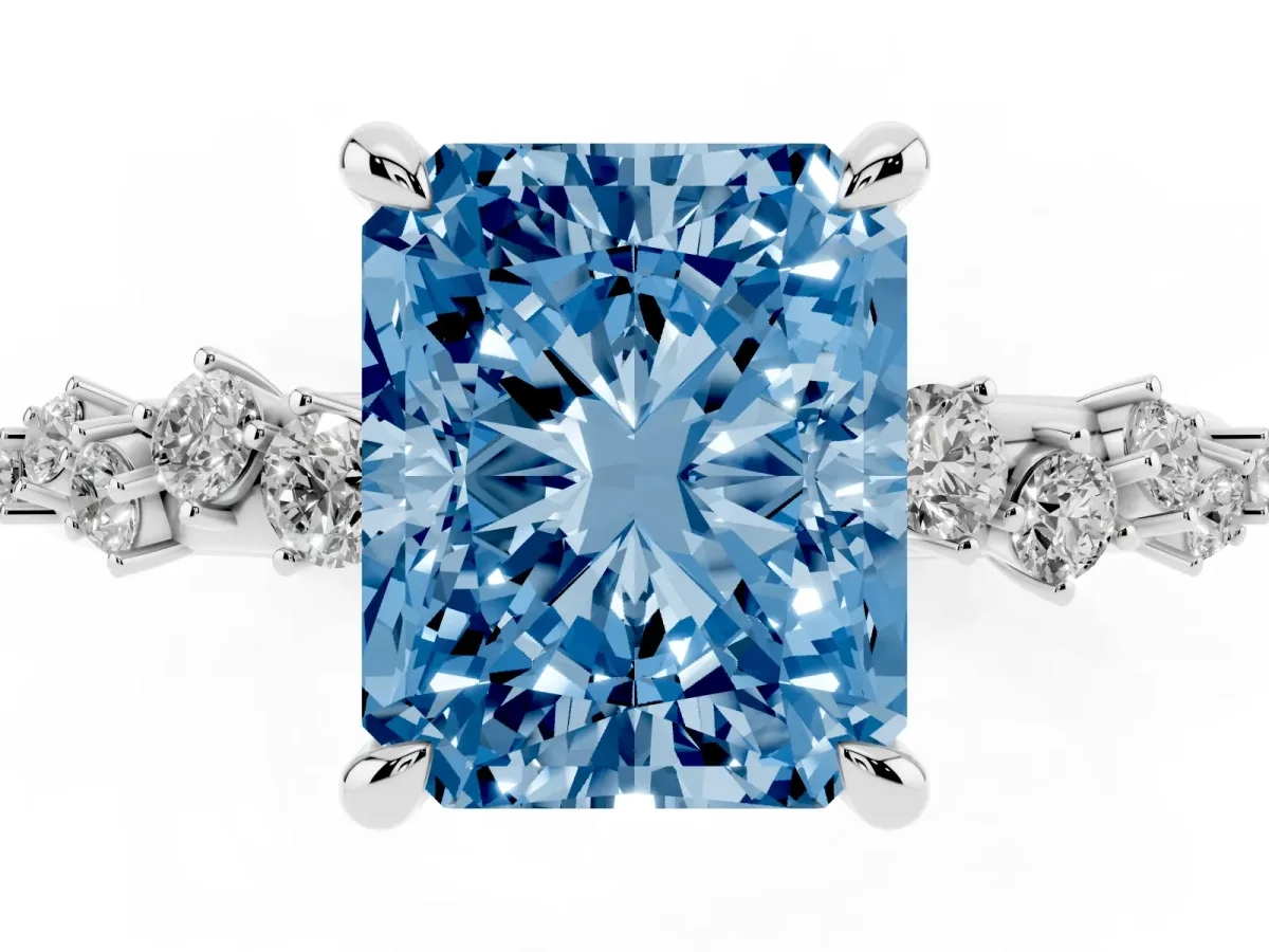 Fancy Blue Radiant Cut Cut Diamond Vine Band with Four-Prong Setting Silver