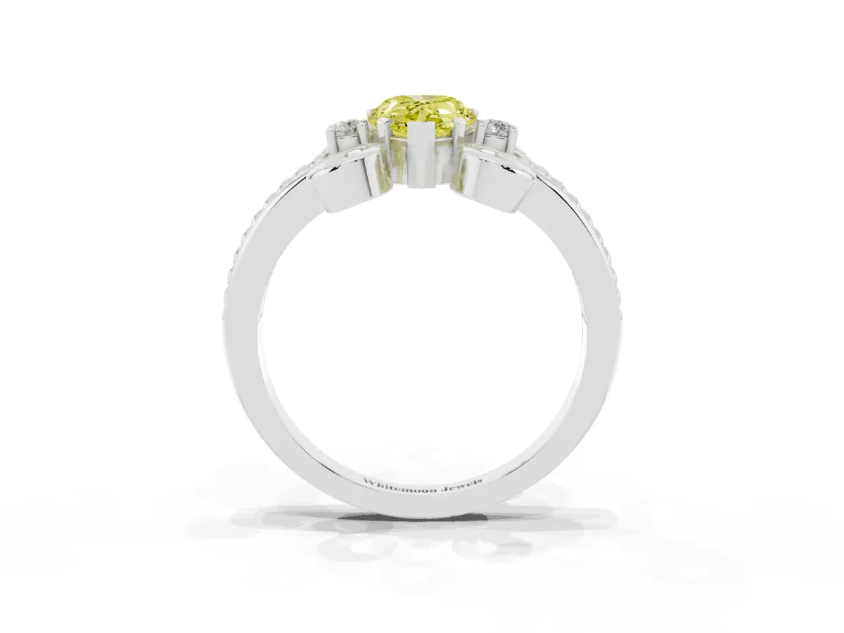 Fancy Yellow Pear Cut Solitaire Twisted Band Scroll Prong Ring Silver