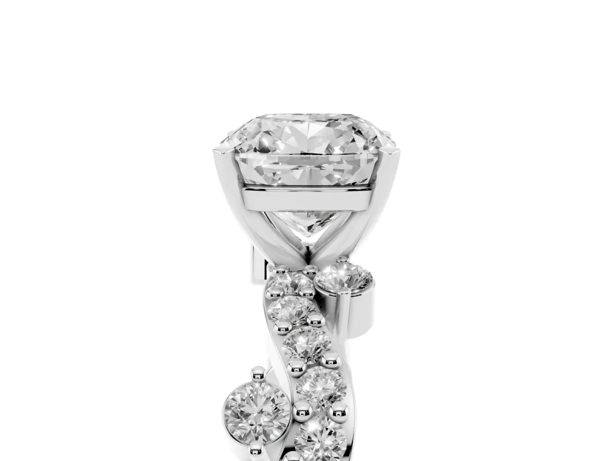 Cushion Cut Cut Solitaire Diamond Twisted Band with Pave Setting Platinum