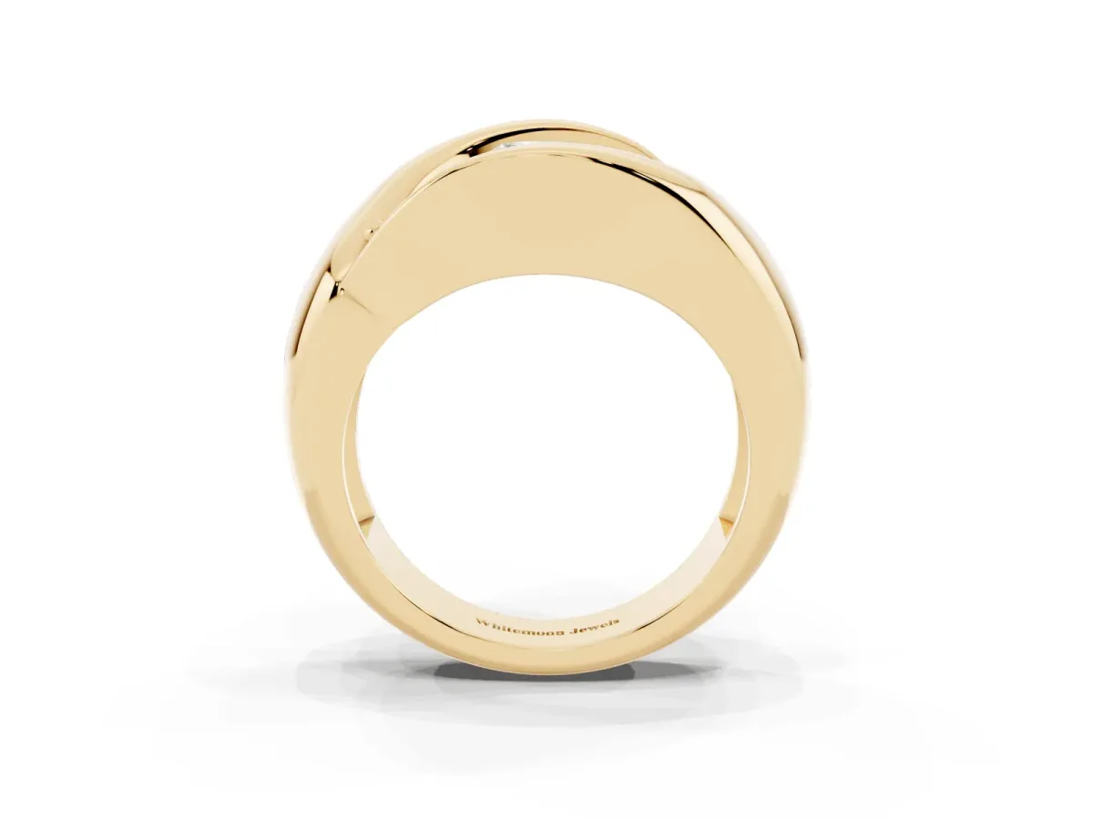 Channel Set Oval Cut Diamond Crossover Band Yellow gold